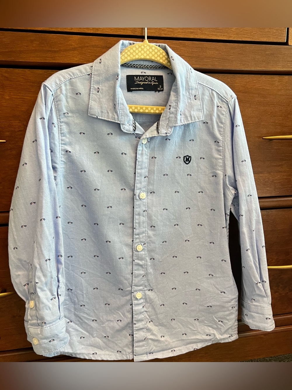 Mayoral Boys Light Blue Button-Front Shirt with Car Print 2t
